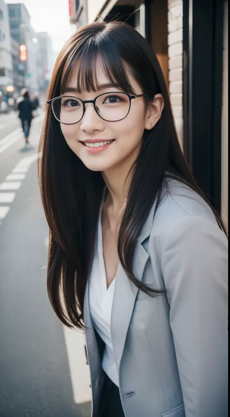 ((Best quality, 8k, Masterpiece: 1.3)), (raw photo:1.2), Sharp focus: 1.2, A beautiful woman with perfect body: 1.4, Highly detailed face and skin texture, Detailed eyes, Double eyelid, 1girl, Japanese idol,smiling, cowboy shot, Pretty, (with narrow glasse...