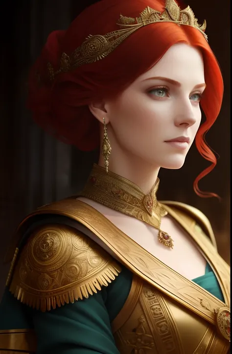 Portrait of a red-haired female royal woman，Wear a few pieces of clothing, Ultra photo realsisim, concept-art, Intricate details, eerie, Highly detailed, Photorealistic, rendering by octane, 8 k, illusory engine. art by artgerm and greg rutkowski and alpho...