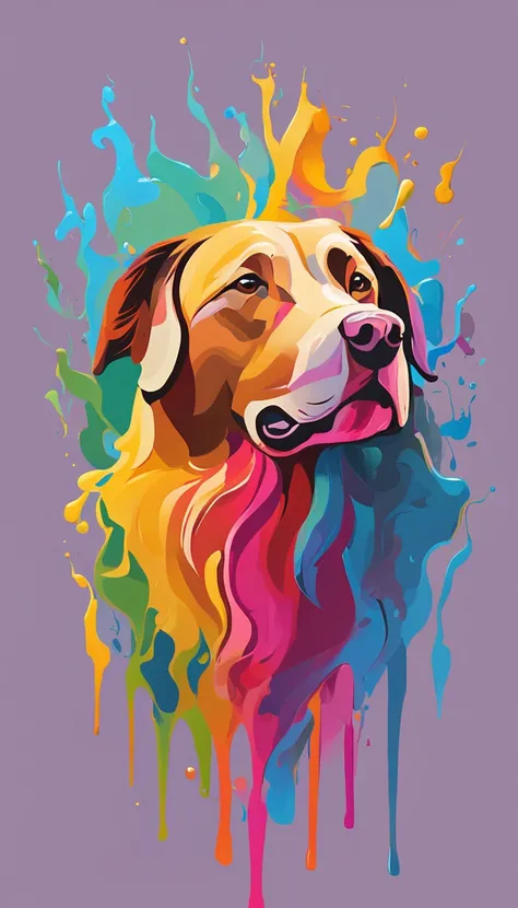 An emblematic logo of an dog of vibrant colors, water elements, simple design, vector art, minimal