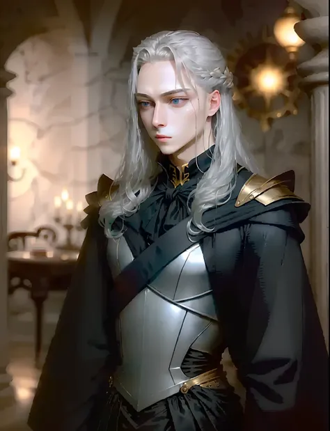 He had an extremely noble and elegant face。Her long silver hair is like the finest silk in the world，Bright and smooth，The dark blue eyes were deep，It seems to be a mysterious seabed that cannot be spied on。He wore a slim school uniform embedded in black a...