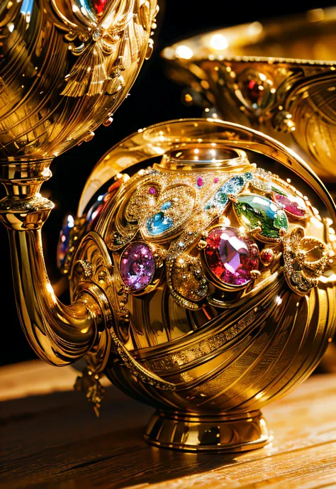 ​masterpiece、top-quality、top-quality、(Close-up photo of glittering jewels in artistic golden vessels)、ighly detailed、colourfull、highestdetailed