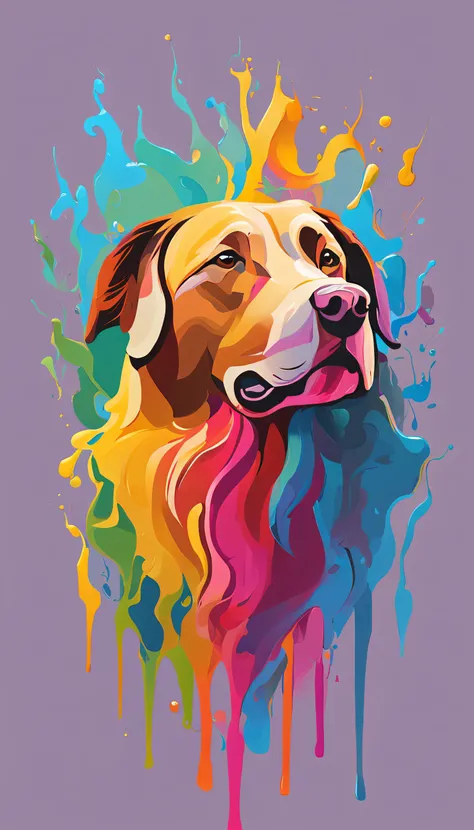 An emblematic logo of an dog of vibrant colors, water elements, simple design, vector art, minimal