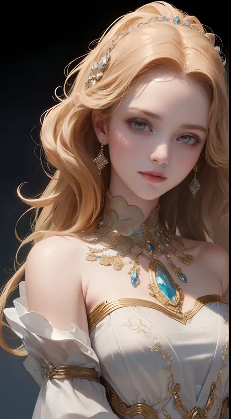 (Ultra-high quality masterpiece，Beautiful bust of an 18-year-old noble girl，Classical coiled hair，The eyes are shiny and clear，Floral craftsmanship，Crystal jewelry，Ultra-fine details，Soft lighting)