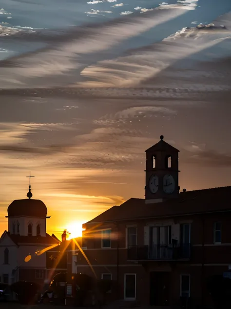 Sunset over a building with a bell tower and a bell tower, taken with a Sony A7R camera, captured with sony a3 camera, taken with canon eos 5 d, taken with a canon eos 5d, taken with a canon eos 5 d, Sunset!!!, The sun is setting, Sunset!, sunsettime, take...