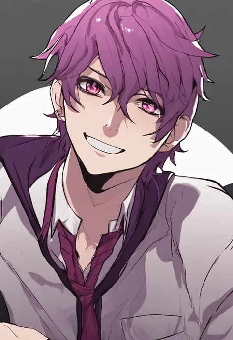 Danganronpa,male,suite,violet hair,brown eyes,Protag Hair,long pantssmile