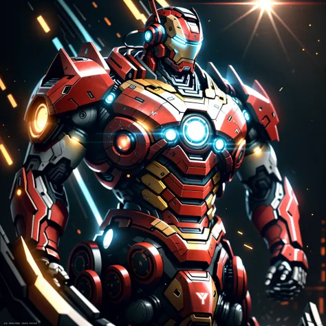 "Realistic, Elegante, and cybernetics, the Ironman with a galactic mask shines brightly in its bioluminescent glow. It combines the futuristic elements of a mecha and the elegance of a samurai (com um peso de 1.2). As runas vermelhas brilhantes adornam seu...