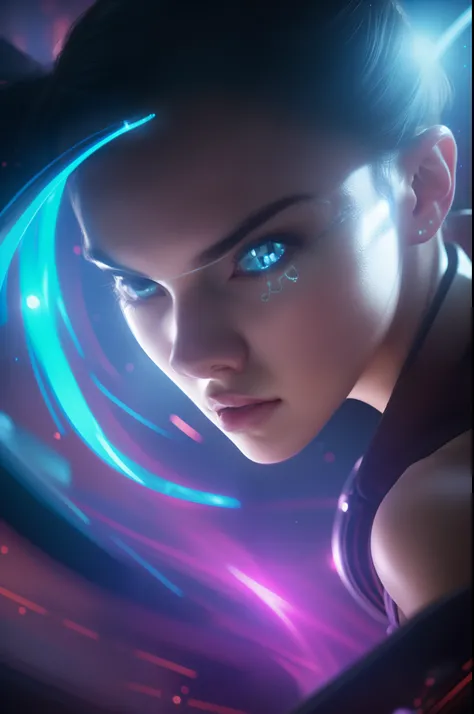 a close up action shot of epic Sci fi Hot Daisy Ridley, Detailed clothing details, Liquid effect, space, Interstellar battlefield photography, natural light, photorealism, cinematic rendering, ray tracing, the highest quality, the highest detail, Cinematic...