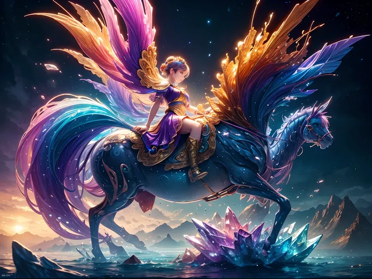 (Masterpiece, Top Quality, Best Quality, Ultimate Detail, Highest Detail, Official Art, Beauty & Aesthetics: 1.2), Golden Ratio, Full Composition, official art, Unity 8k wallpaper, super detailed, beautiful, (fractal art: 1.4), the school girl is riding on...