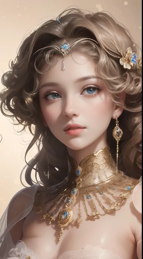 (Ultra-high quality masterpiece，Beautiful bust of an 18-year-old noble girl，Classical coiled hair net hair，There are small drills in the net hair pocket，curly hair at the end，The eyes are shiny and clear，Floral craftsmanship，Crystal jewelry，Ultra-fine deta...