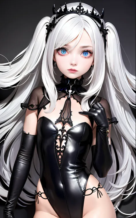 best，Super masterpiece， hight resolution， top-quality， nffsw， super detailing， awardwinning， 16 K，（The upper part of the body），A beautiful maiden， Grey Hair，Strands of hair，（（Iris heterochromic pupil）），Hanging eye corners，Fair skin，（Small chest），（Slim body...