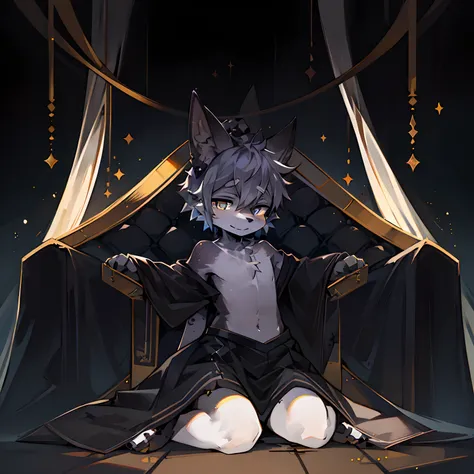 coyote: Crispy、Grayish yellow、The inner ear is white、Sit on your knees、hands spread wide、The limbs are white、Black colored eyes、There are three black dots on the head