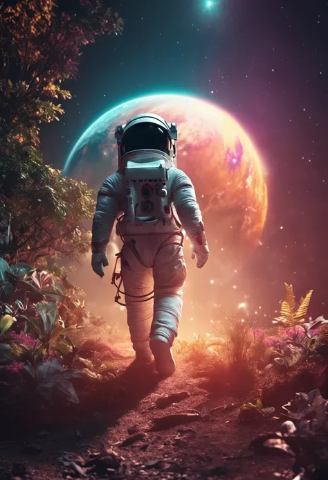 Astronaut walking in the jungle，Sony A7R，50mm lens，morningglow，8K