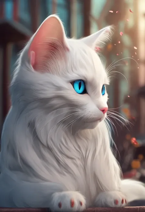 A cartoon cat with blue eyes，catss，White hair，cute-style