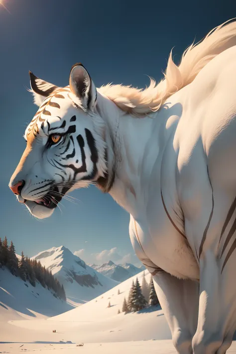 There is a beast in the mountains，Shaped like a horse，The head is like a deer，white colors，The body has a tiger-like pattern，And there are red tails