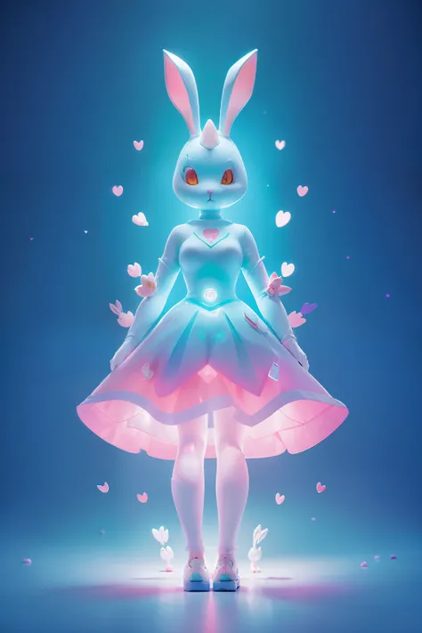 (((edgBunny)))，edgBunny，(((Behind it is a huge rabbit)))，A woman of outstanding figure，jewely，Amazing work，Vitreous luster,clean backdrop，High gloss，blue colors，In pink，cyan colors，red colour