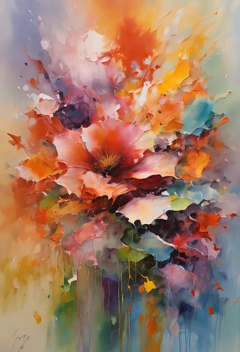 ( watercolor paiting (Medium), IrisCompiet:1.2),Beautuful Women,Short hair background abstract, Fantasy, Many colors, Colorful, flower petals, Wind blowing,masutepiece, Best Quality, (the Extremely Detailed CG Unity 8K Wallpapers), (Best Quality), (Best Il...