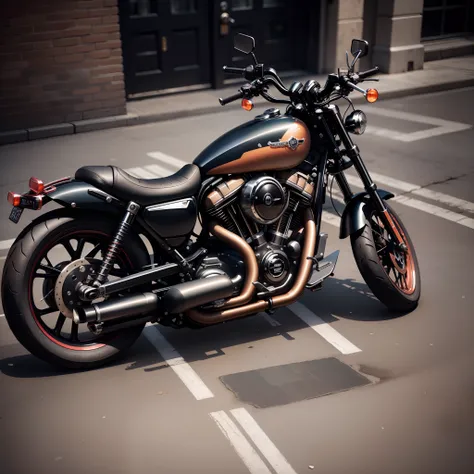 Very dense and stylish Harley Davidson，Dressed in a variety of different colors。