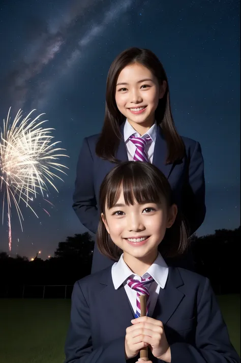 A smile、hi-school girl、校服、While doing fireworks、starrysky