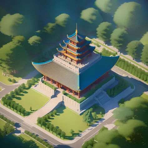 （Cartoon 3D：1.4），Isometric architecture，Masterpiece, Best quality, (Extremely detailed Cg Unity 8K wallpaper), (Best quality), (Best Illustration), (Best shadow), Tai Chi Bagua Town，China-style， Isometric 3D, rendering by octane,Ray tracing,Ultra detailed