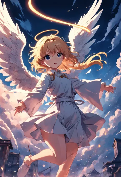 Angel flying like a bird in the sky