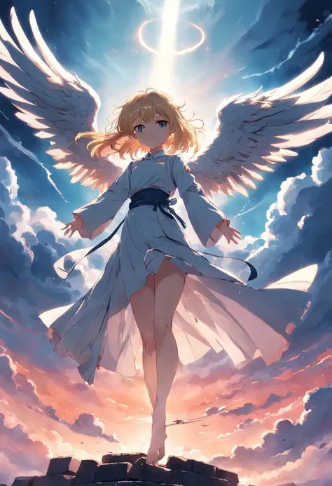 Angel flying like a bird in the sky