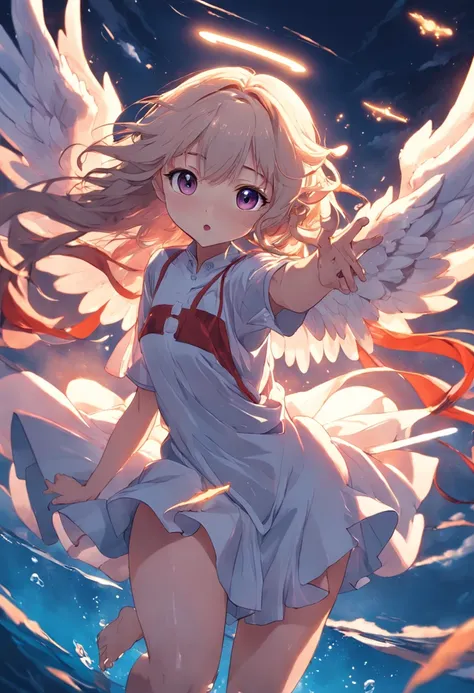 Angel flying like swimming in the sky、level flight、