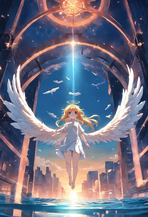 Angel flying like swimming in the sky、level flight、