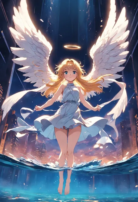 Angel flying like swimming in the sky、level flight、