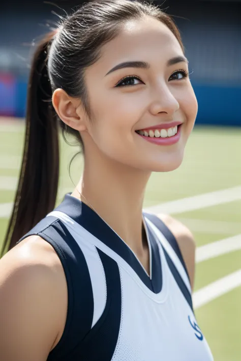 (((full bodyesbian)))、japanese beautiful woman、Two shots、(((track uniform)))、((Shoulder-length black hair))、((short ponytail hair))、Two people pose、Hairy axillary、Perfect style、beautifullegs、kawaii、((track & Track and field athlete women))、(((1人)))、((Stadi...