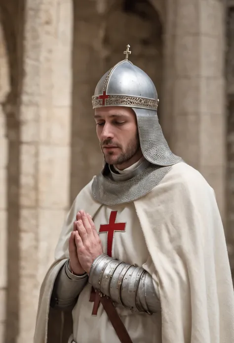 Knight Templar praying in a church