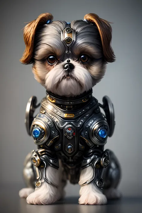 Cute Shih Tzu made of metal、(cyborgs:1.1)、([tailed|Details wire]:1.3)、(intricate-detail)、HDR、(intricate-detail、ultra-detailliert:1.2)、Movie shots、vignettes、central、