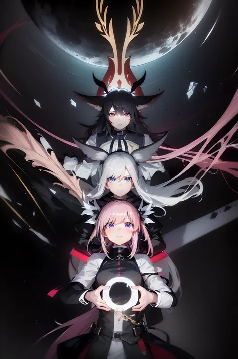 personagens de anime em frente a um fundo escuro com um planeta ao fundo, de arknights, Arknights, Melhor Anime 4K Konachan Wallpaper, arte chave do anime, arte chave, visual chave do anime", arte conceitual visual chave do anime de, madoka magica, 2 0 2 1...