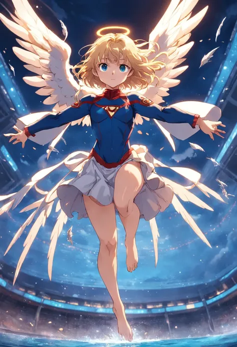 Angel flying like swimming in the sky、level flight、superman