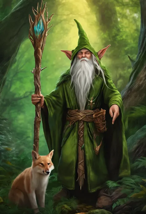 a painting of a woofelf in a forest holding a staff, portrait of a forest mage, a druid, of an evil tree wizard, elven male, fantasy mage, spell casting wizard, nature druid, elven, druid, world of warcraft elven druid, archmage, mage, greatest elven warri...