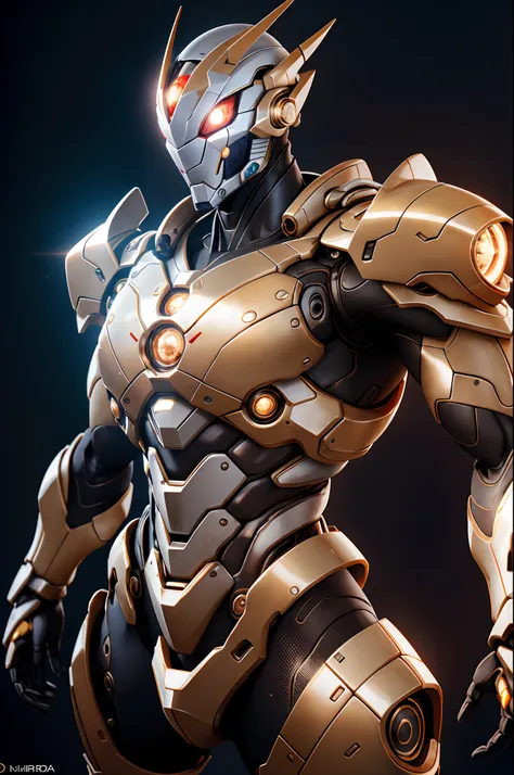 obra-prima, melhor qualidade, highres, realista, parte superior do corpo,
1boy, homem de ferro, mechultraman, olhando para o esp...