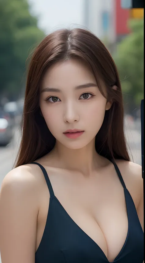 ((Realistic lighting, Best quality, 8K, Masterpiece: 1.3)), Clear focus: 1.2, 1girl, Perfect Body Beauty: 1.4, Slim Abs: 1.1, ((Dark Brown Hair, Big Breasts: 1.3)), (Aqua Dress: 1.4), (Outdoor: 1.1), City Street, Super Fine Face, Fine Eyes, Double Eyelids,...