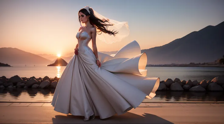 Elegant bride in the sunset