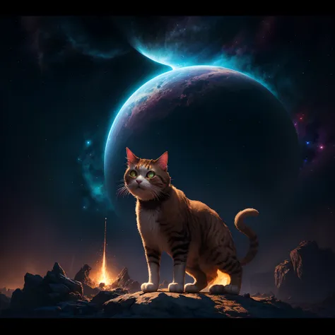 Cosmic Cat detailed matte painting, deep color, fantastical, intricate detail, splash screen, complementary colors, fantasy concept art, 8k resolution trending on Artstation Unreal Engine 5