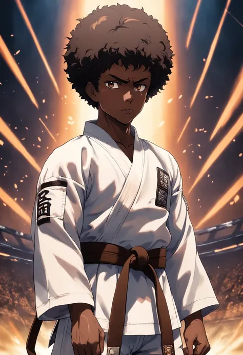 Black Man with Short Afro Hair Social BJJ Brown Belt with Wolf Features