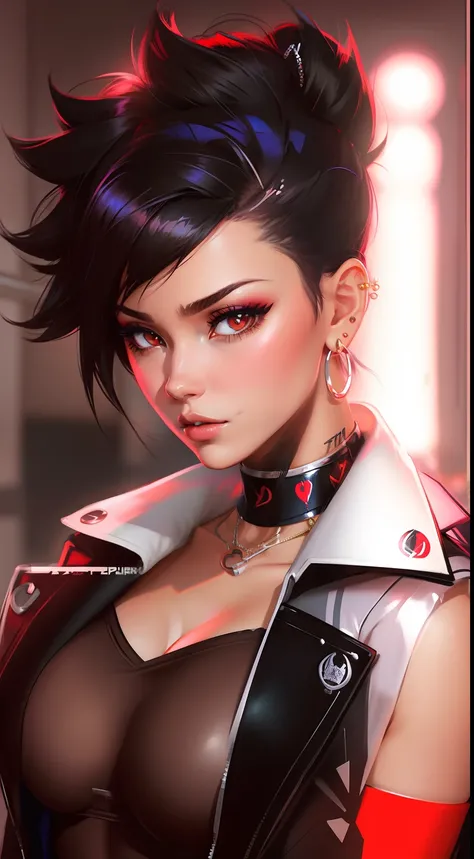 uma mulher com cabelo preto e piercings vestindo uma jaqueta vermelha, Artgerm e Ilya Kuvshinov, estilo de arte : Ilya Kuvshinov, Estilo Ilya Kuvshinov, arte oficial, Kuvshinov Ilya, Rossdraw 1. 0, Kuvshinov, Illya Kuvshinov, Estilo Ross Tran