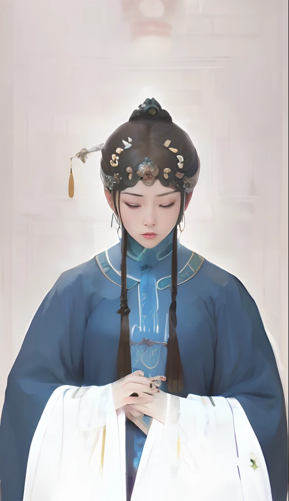 a close up of a woman in a blue dress with a white dress, ancient chinese princess, palace ， a girl in hanfu, inspired by Xie Huan, chinese empress, inspired by Qiu Ying, beautiful character painting, ancient china art style, ancient chinese beauties, insp...