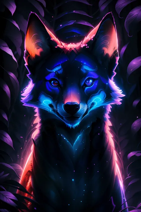 Raposa antropomorphic realista de cores vivas iriscente com olhos brilhantes e cauda brilhante, ultra realistic antropomorph ethereal fox, raposa digital iriscente, arte de fantasia digital colorida, arte digital luminescente, Arte digital altamente detalh...