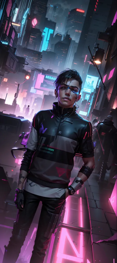 Change background cyberpunk handsome boy, realistic face, 8k, ultra realistic