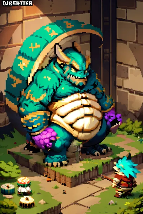 horizontal pixel games，（pixel art：1.4），q version《dungeons and dragons》，monster character design，（hungry fat dragon：1.4），（（best q...