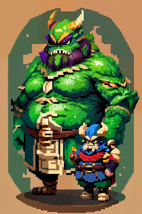 horizontal pixel games，（pixel art：1.4），q version《dungeons and dragons》，monster character design，（hungry fat dragon：1.4），（（best q...