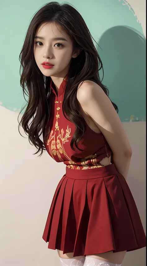 A perfect young female white-collar worker，Chinese big breasts，High picture quality，Works of masters，Black hair，Long hair shawl，Long hair flowing over the shoulders，Beach wave hairstyle，cropped shoulders，鎖骨，exquisite face，Hydrated red lips，（（Wear colorful ...