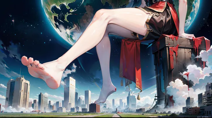 Very large giantess，quadratic element，Lots of mini cities，Destroy the mini-city，a beauty girl，Ark of tomorrow，Stepping on，Barefoot，blood stain，Amia