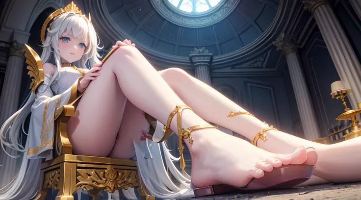 Anime - Stylistic image of a woman sitting cross-legged on a throne, 8K high quality detailed art, Anime goddess, beautiful anime girl crouching, trending on cgstation, anime barbie in white stockings, 4 K detail fantasy, beautiful and seductive anime woma...