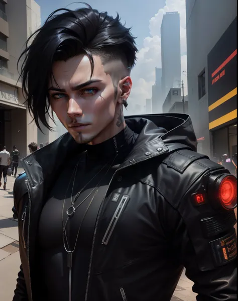 Change background cyberpunk handsome boy, realistic race, 8k, ultra realistic