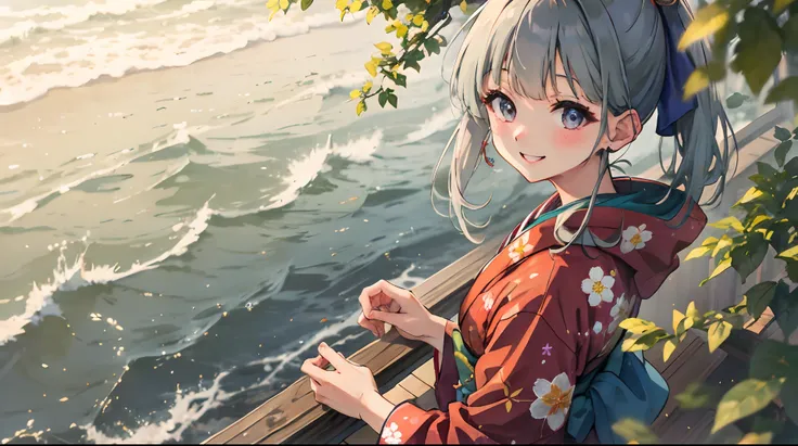 masterpiece, highres, best quality, 1girl solo, kamisato_ayaka, smile, kimono